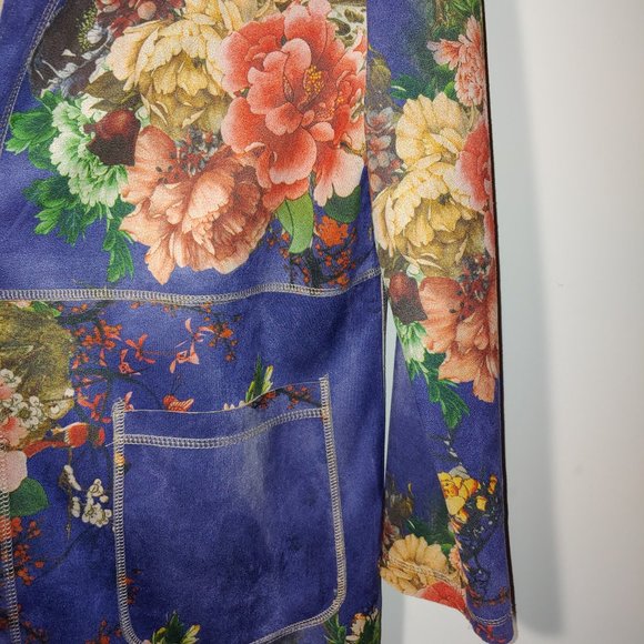 Solitaire by Anthropology Floral Long Open Front Cardigan Size XL Blue - Picture 3 of 7